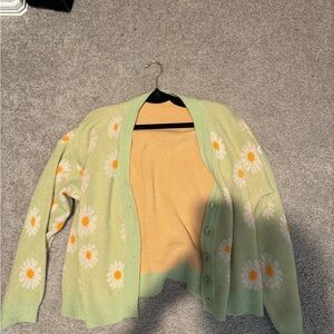 Floral Green Cardigan Sweater